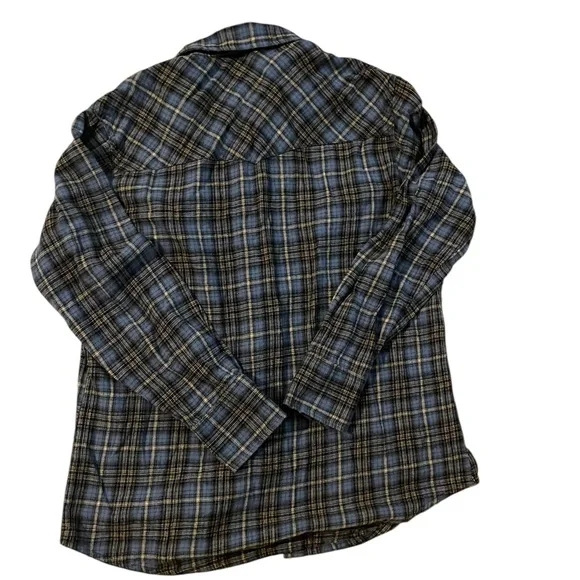 Wrangler Wrancher blue flannel pearl‎ snap shirt (size Large) - Picture 2 of 5